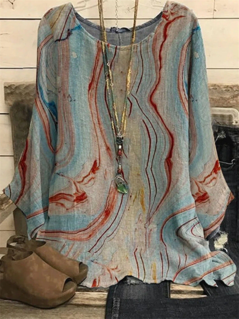 Loose Round Neck Long-sleeved T-shirt For Women