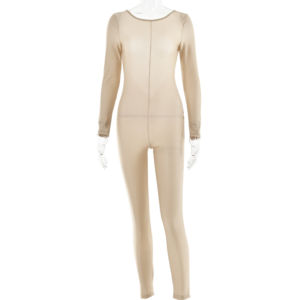 Autumn New Long Sleeve Tight Leggings Fashion Sexy Nightclub Queen Backless Jumpsuit