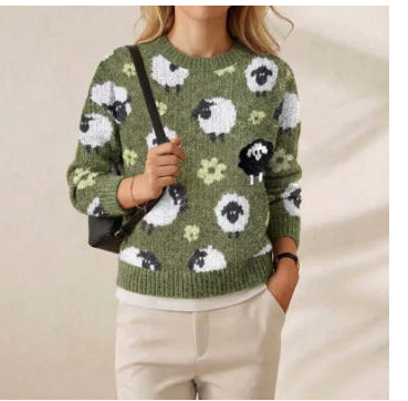 Printed Round Neck Christmas Deer Couples Sweater