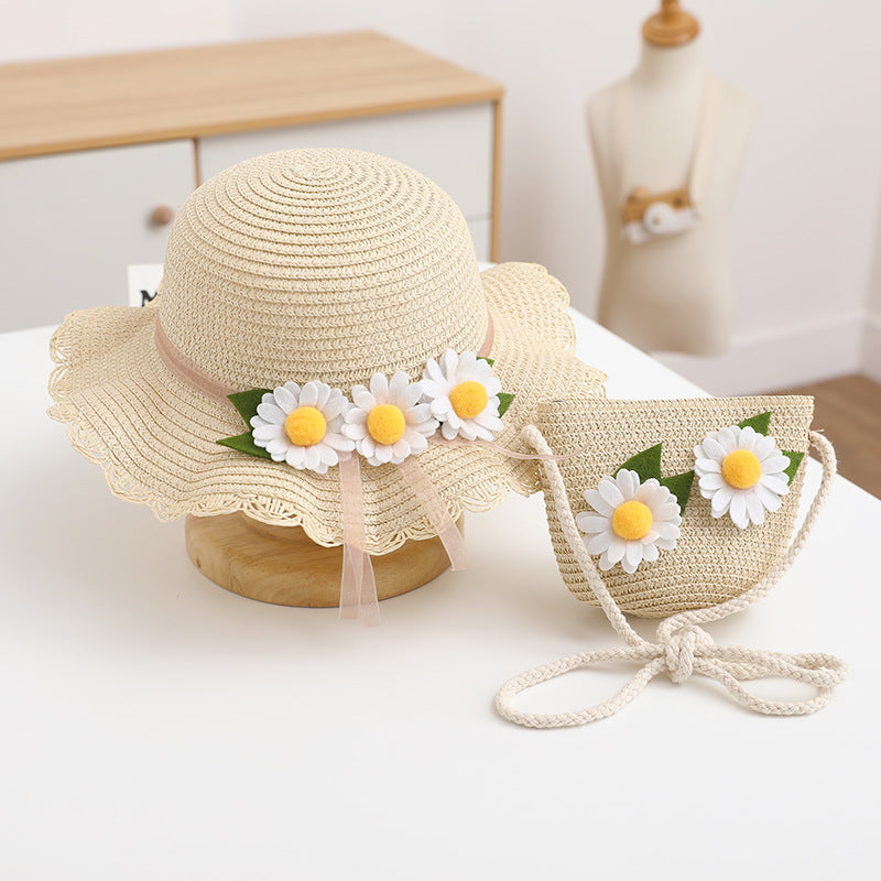 Children's Straw Hat Three Sunflowers Sunscreen