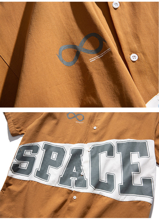 Contrasting Color Large Letter Print Fashion Brand Short Sleeves
