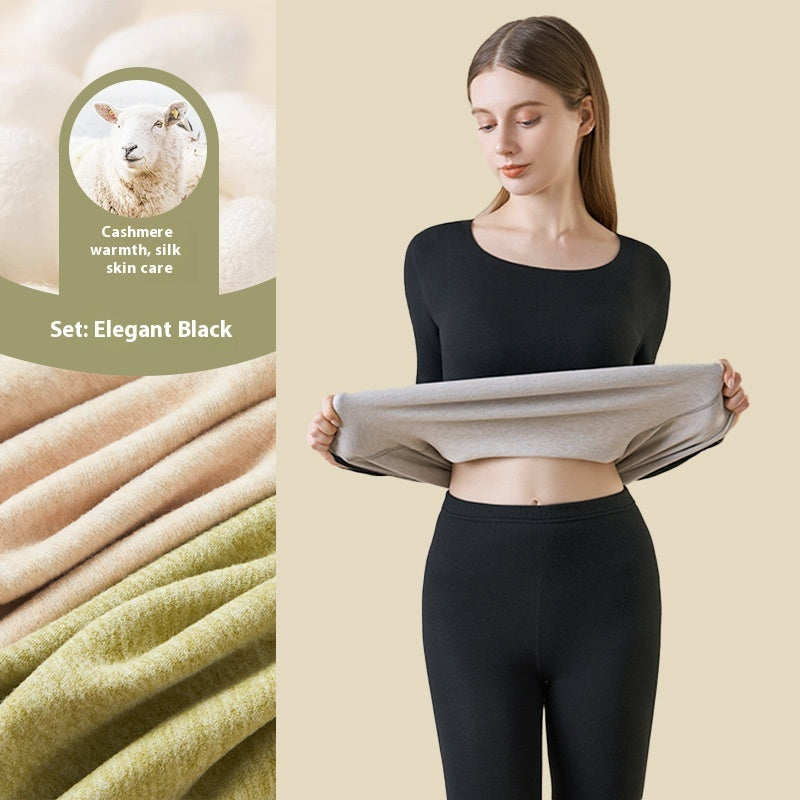 Cashmere Silk Warm Suit Women's Thickened Long Johns Slim Bottoming