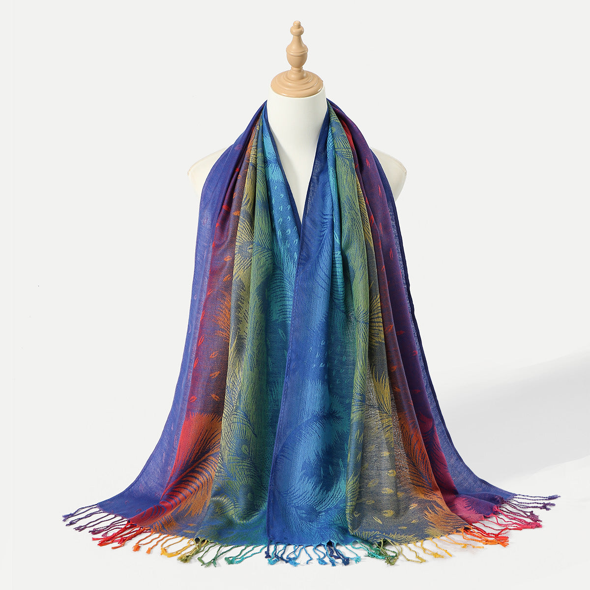 Womens Ethnic-Style Gradient Embroidered Colorful Cashew Tassel Shawl