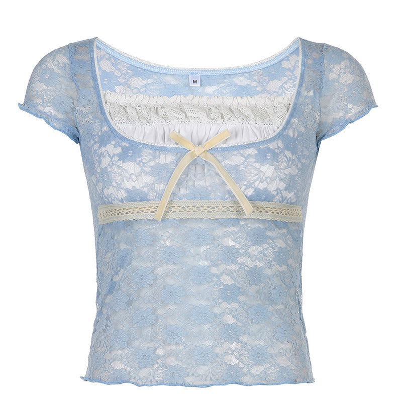 Spring New Women's Sweet Lace T-Shirt Top