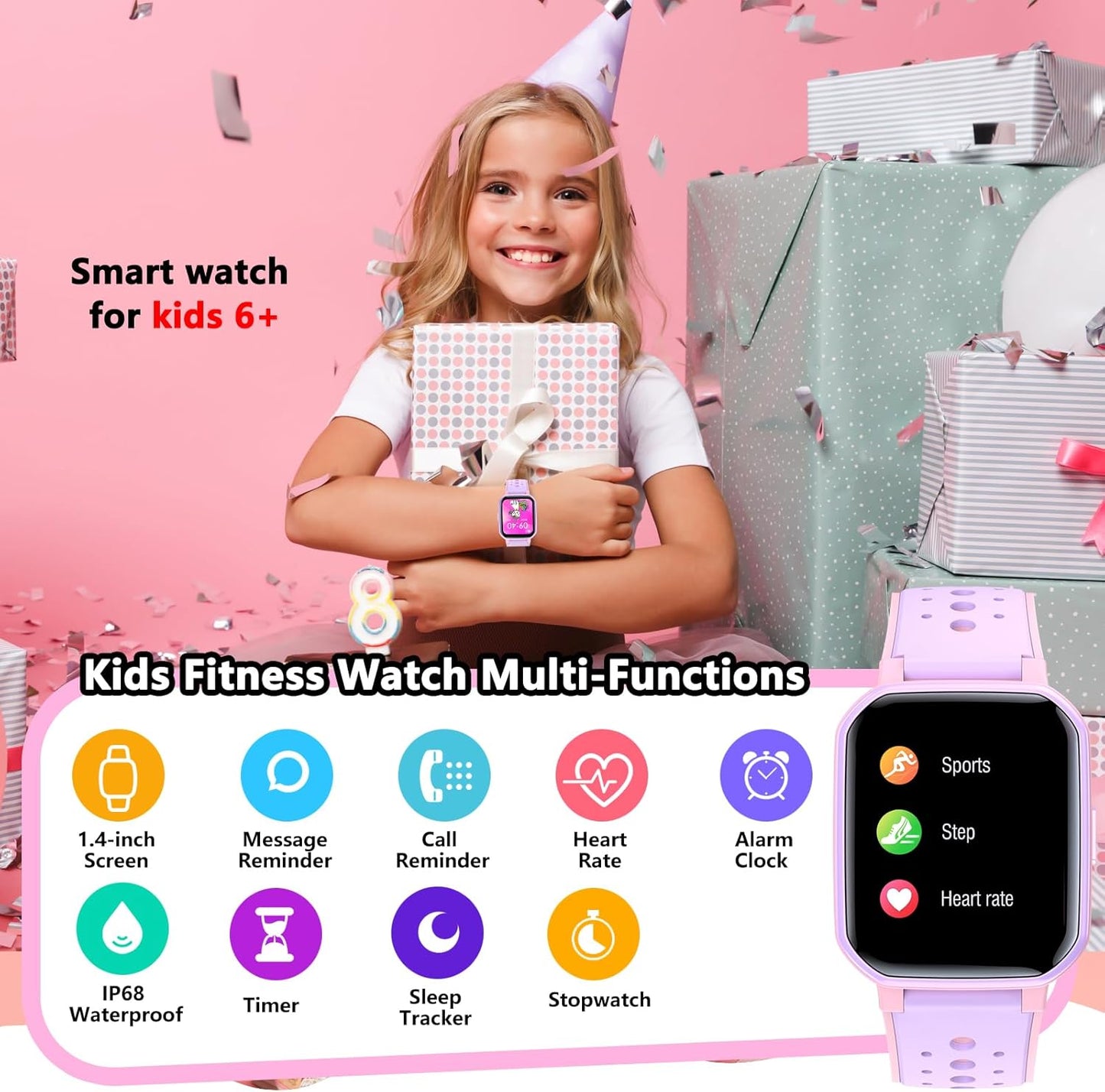 Smart Watch for Kids Teens, Fitness Tracker Boy Girls Watch with 19 Sport Modes, Pedometer, Sleep Monitor, Kids Watch Birthday Gifts Toy Gift for Girls Boys 6-16 (Purple)