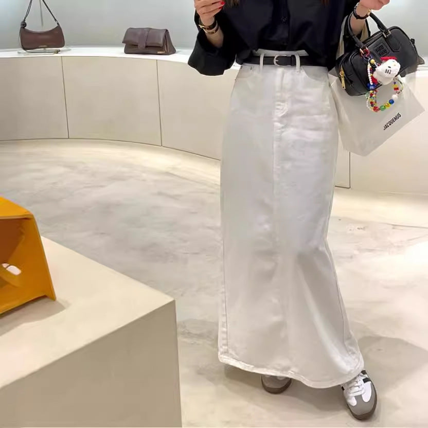Fashion Korean Style Pure Color Slimming High Waist Back Denim Skirt