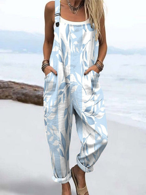 Strap Positioning Printed Jumpsuit Women's Clothing