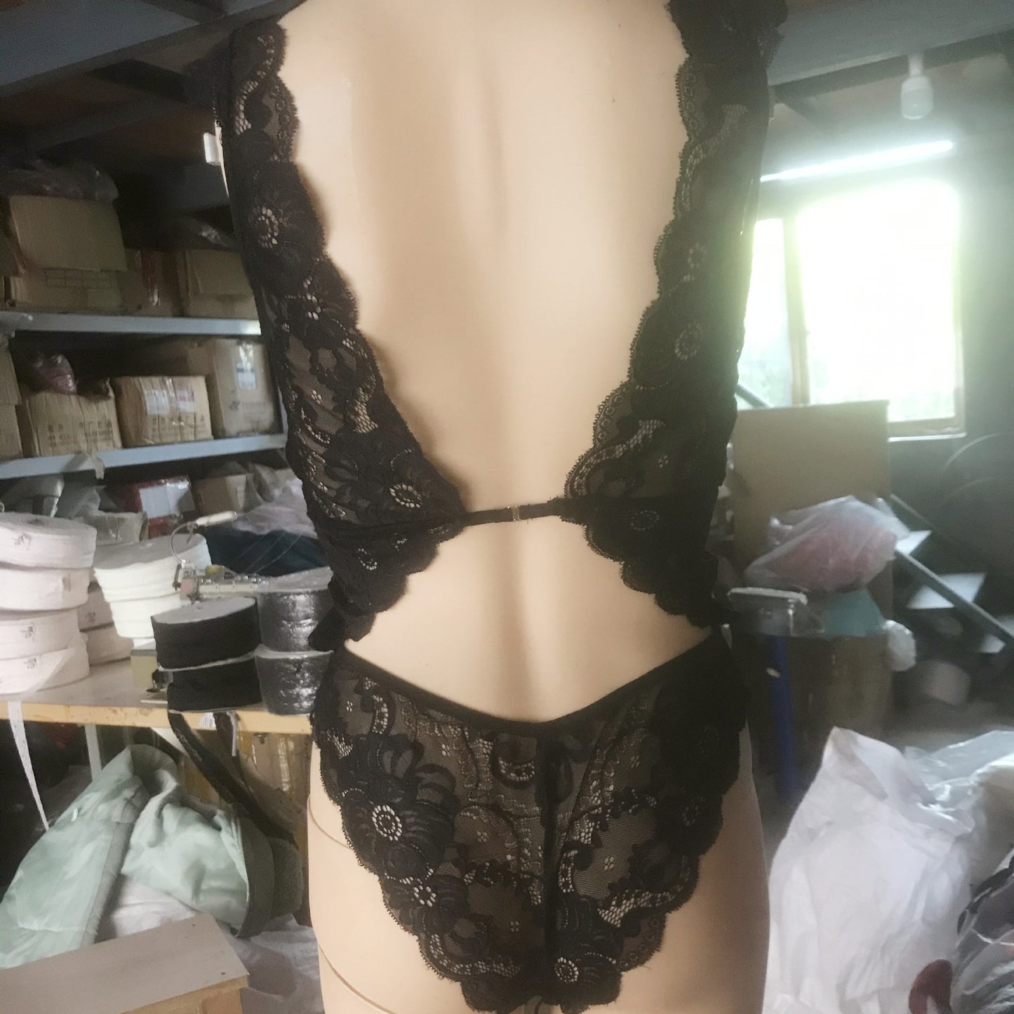 Siamese Mesh Lace Backless Fork Home Night