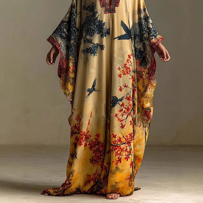 Womens Elegant Printed Long-Sleeve Dress