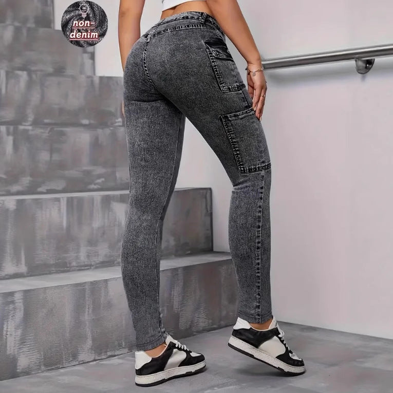 Elegant Touch Wash Jeans With Multi-stretch Fabric And Digital Denim-look Print