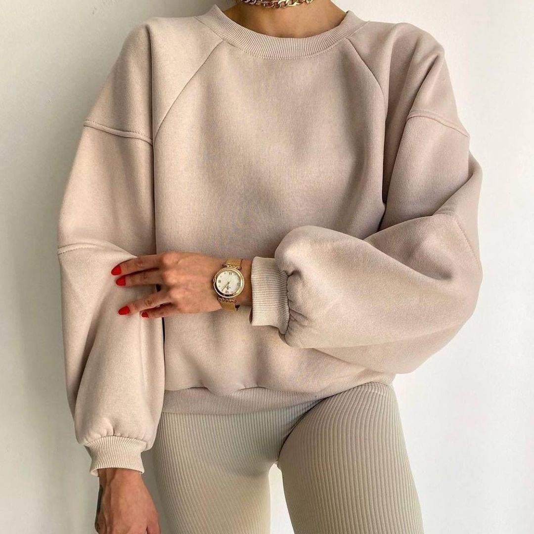Ny rundhalset strikket langærmet ren sweater til kvinder