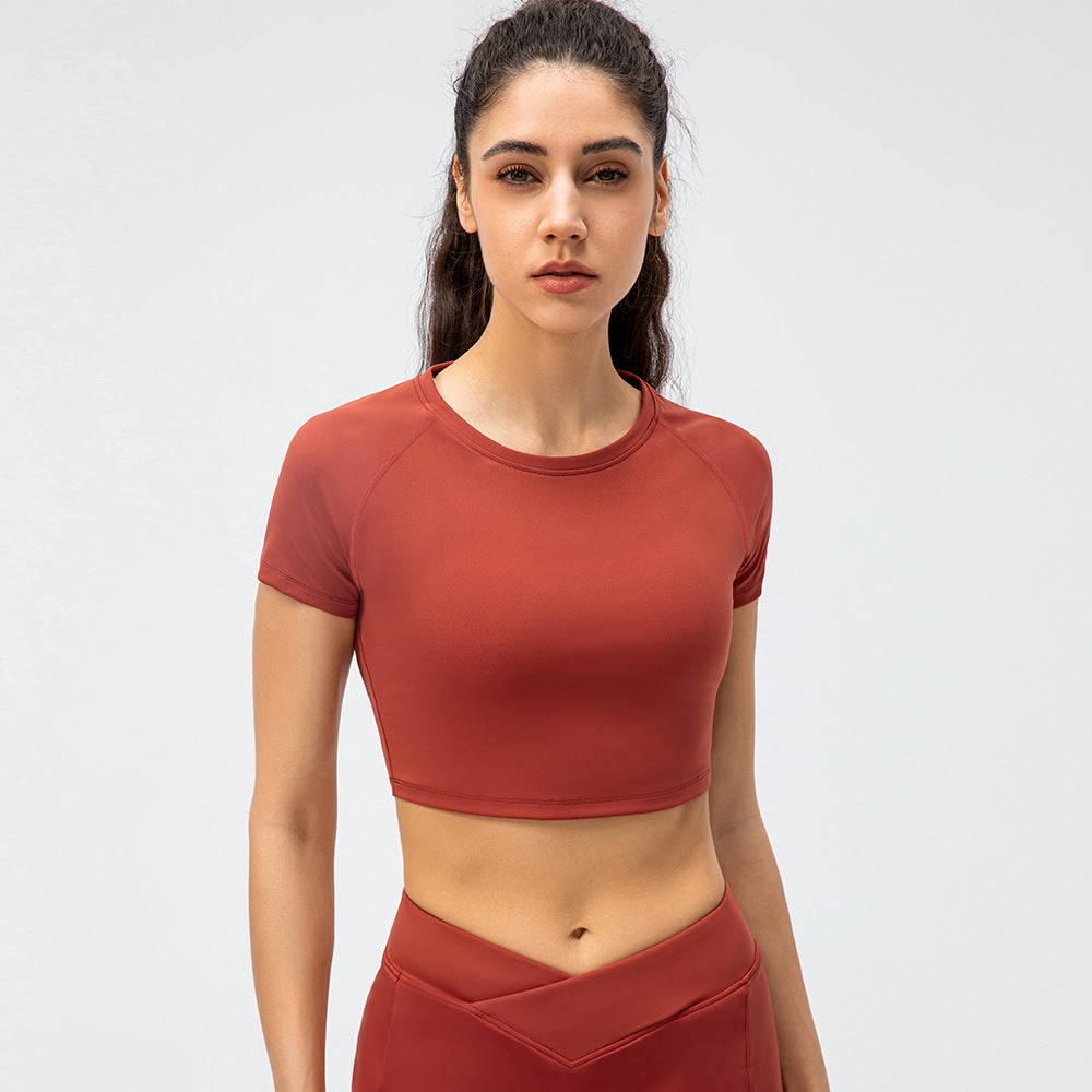 Women's Sports Short Sleeved Nylon Nude Yoga T-shirt
