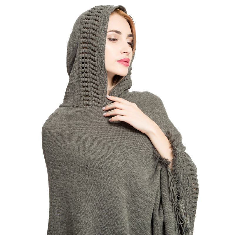 Autumn And Winter Women's Tassel Plus Size Sweater With Hat