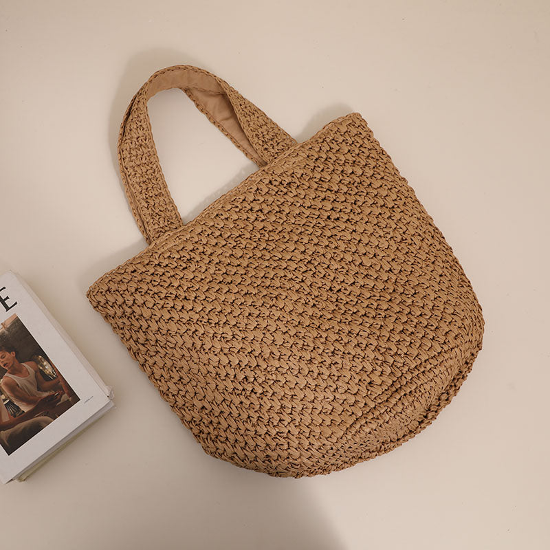 Women's Fashion Temperament Crochet Flower Pattern Shoulder Straw Bag