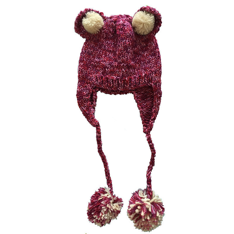 Women's Autumn And Winter Cute Hand Knitted Ear Protection Hat