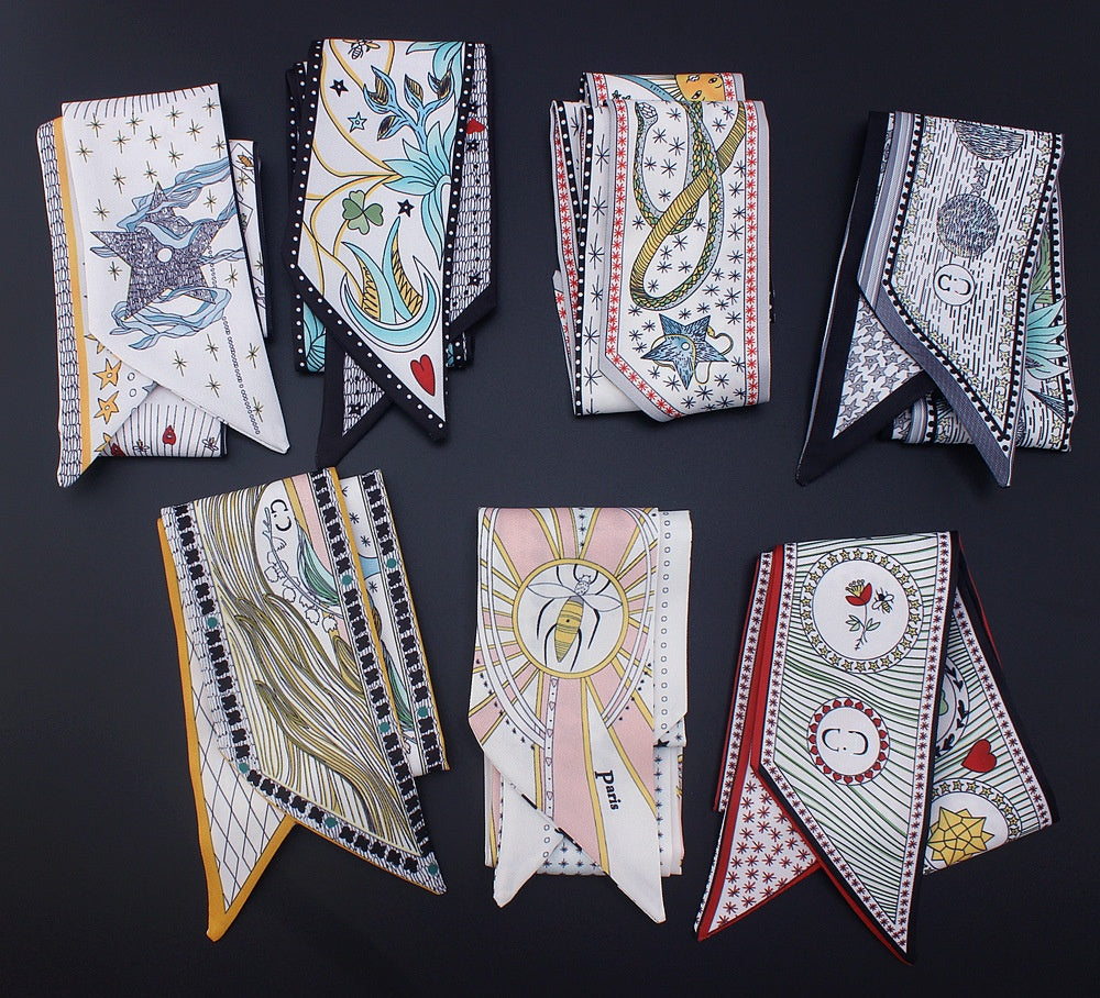 Tarot Series Double Layer Duplex Printing Twill Silk Tied Bag Handle Scarves