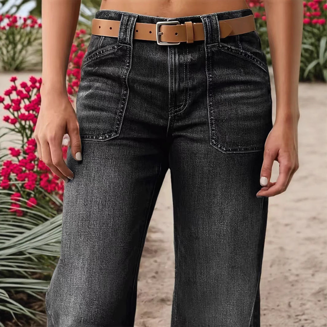 Jeans Women's Autumn And Winter Slimming And Wide Leg Temperament Straight-leg Pants