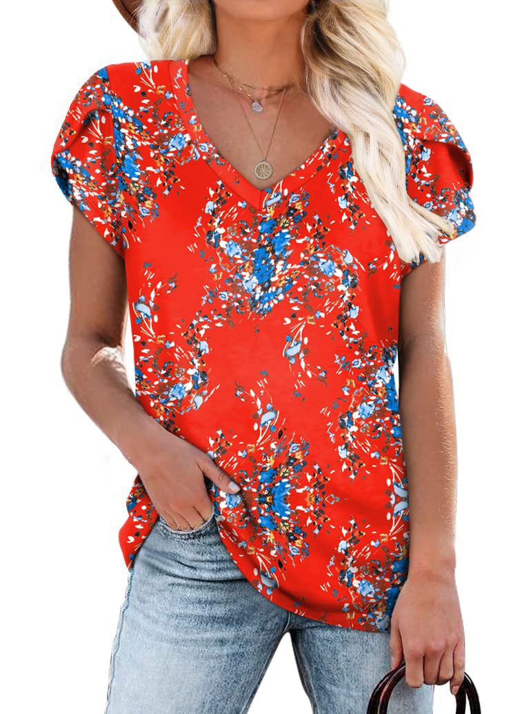 Tie Dyed Floral V-neck Loose Women's T-shirt
