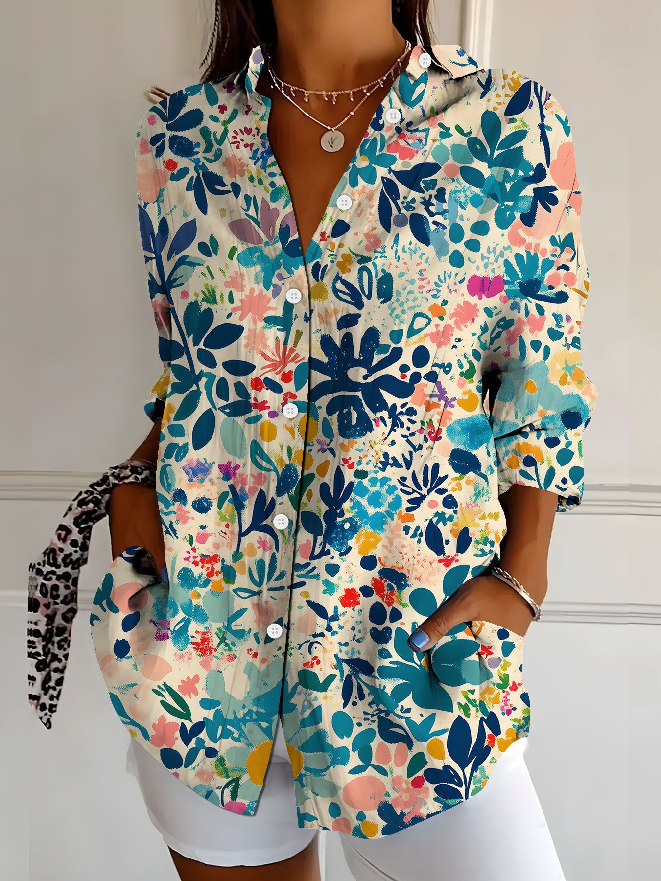 New Womens Floral Print Premium Elegant Long Sleeve Shirt