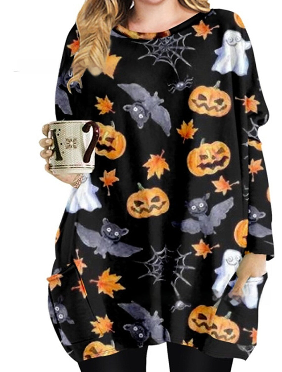 Women's Round Neck Mid-length Long-sleeved T-shirt With Pockets
