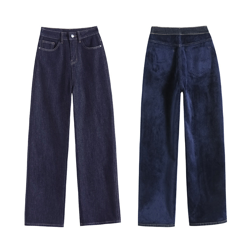 Fleece-lined Thickened Straight Jeans For Women