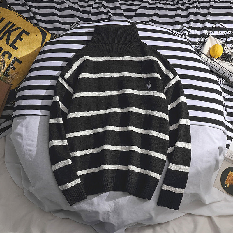 Autumn And Winter Turtleneck Sweaters For Men And Boys Trend All-match Line Clothes Lazy Wind