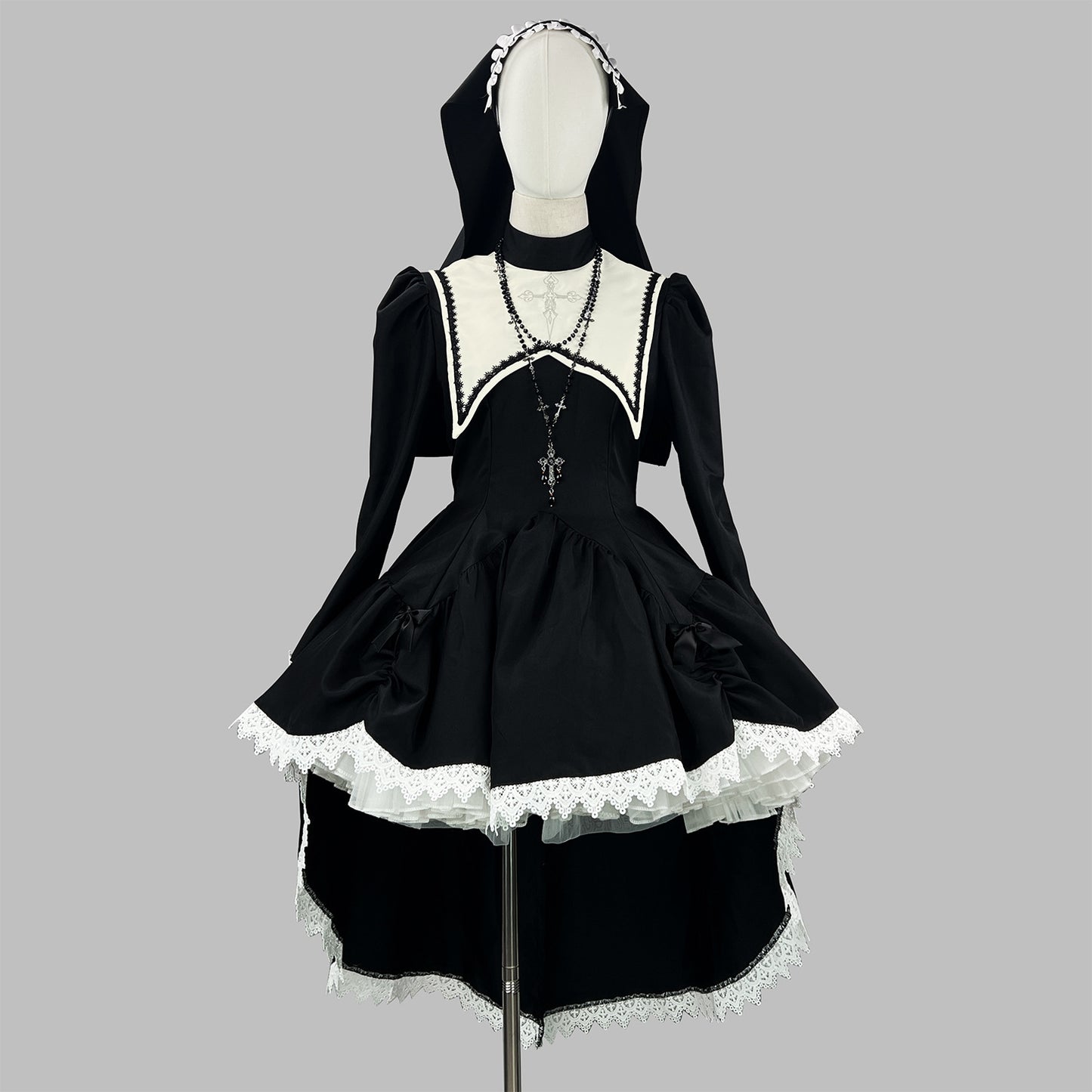 Dark-style Embroidered Halloween Nun Costume For Cosplay Performances