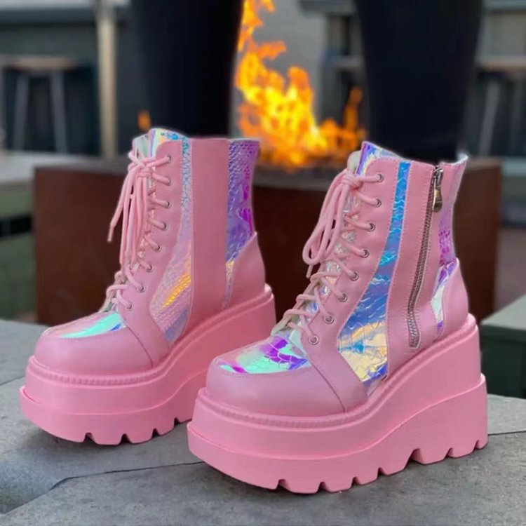 Women's Fashion Colorblock Lace Up High Top Martin Boots
