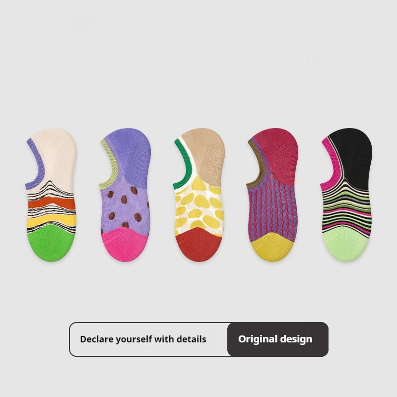 Thin Breathable Retro Color Matching Sweat Absorbing And Deodorant Ankle Socks
