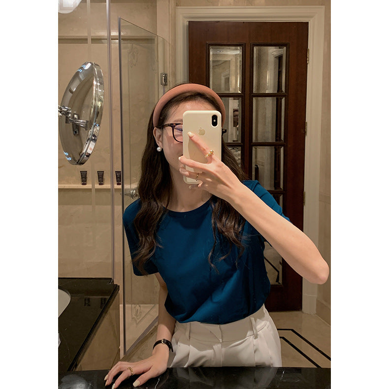 Women's Solid Color Round Neck Loose And Slim Short Sleeve T-shirt