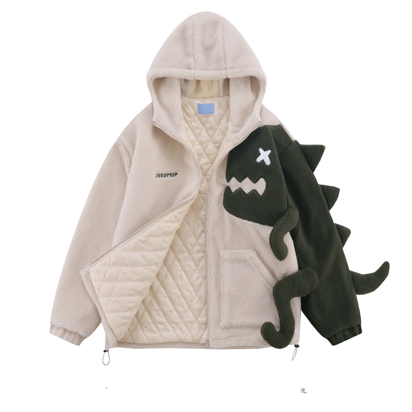 Design Sense Dinosaur Spliced Lamb Wool Coat Female