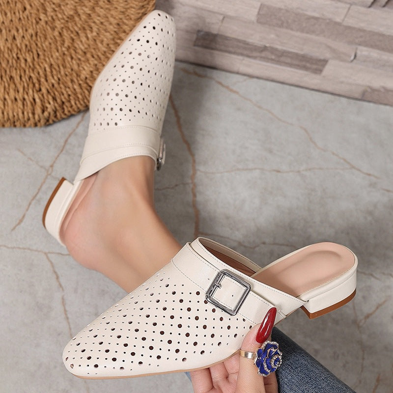 Closed-toe, Back-strap, Buckle-fastened Flat Womens Slippers