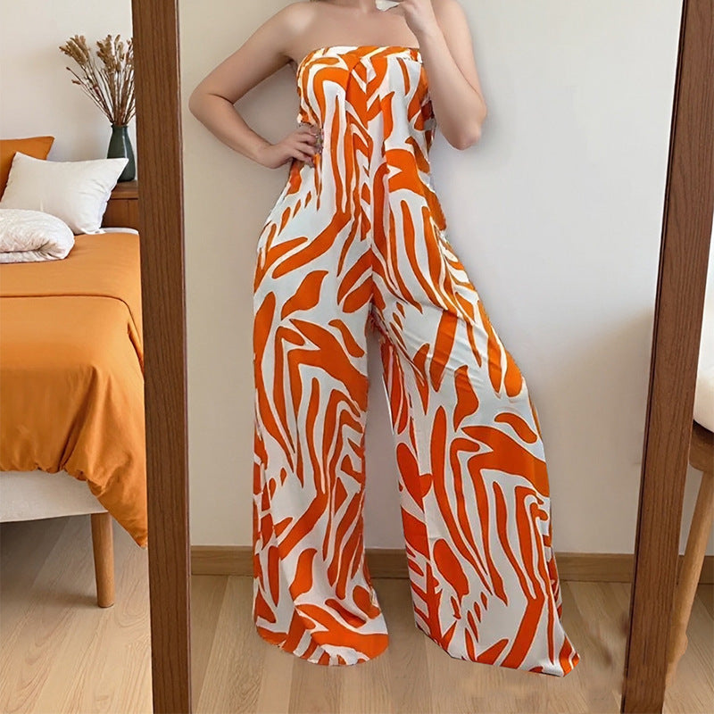 Stylish And Elegant Printed Loose-fitting Womens Jumpsuit