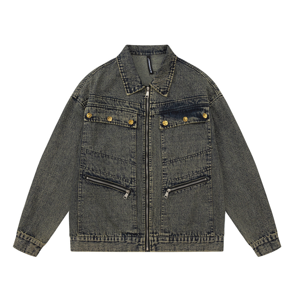 Punk High Street Design Sense Niche Tooling Denim Jacket Autumn