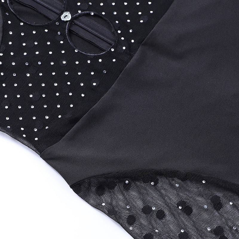 Slim Trousers Perspective Polka Dot Stitching Hot Drill