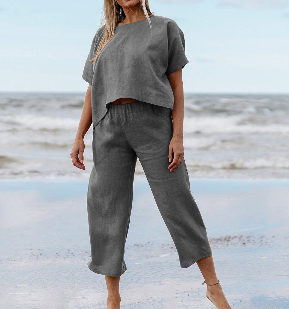 New Casual Large Size Suit Loose Solid Color Short Sleeve Shirt Trousers