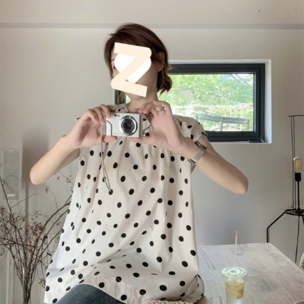 Fransk-inspireret prikket bluse til kvinder løs mellemlang