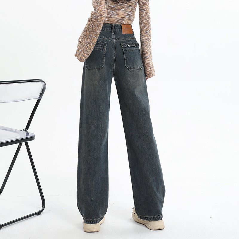 Fleeceforede jeans til kvinder med høj talje, løst design