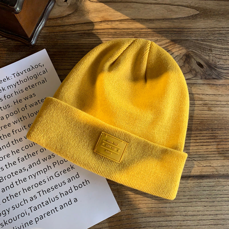 Label Simple Small Letter Knitting Wool Hat