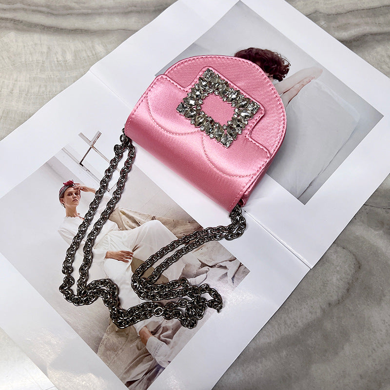 Satin Heart Chain Diagonal Straddle Bag