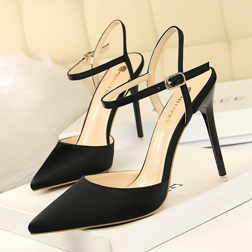 Stiletto High-heeled Satin Shallow Mouth Pointy Sexy Nightclub Thin Sandals