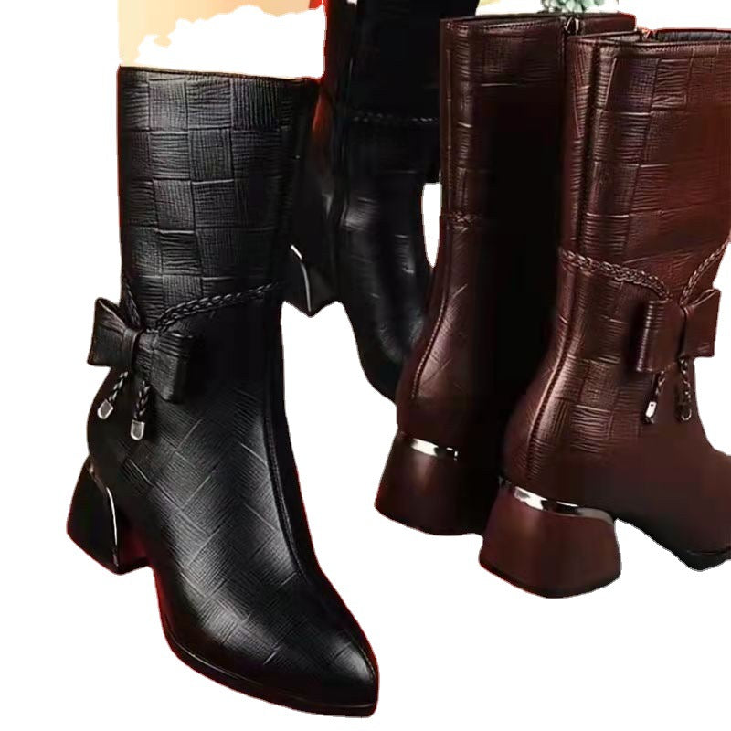 Ladies Casual Fashion Boots Round Toe Square Heel Side Zip Mid Boots