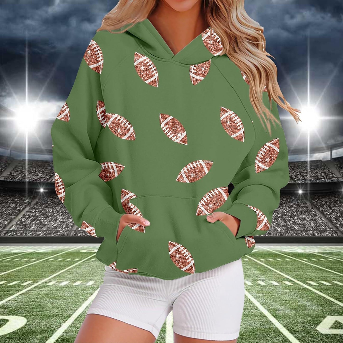 Hooded Sweatshirt With Baseball Elements Digital Design