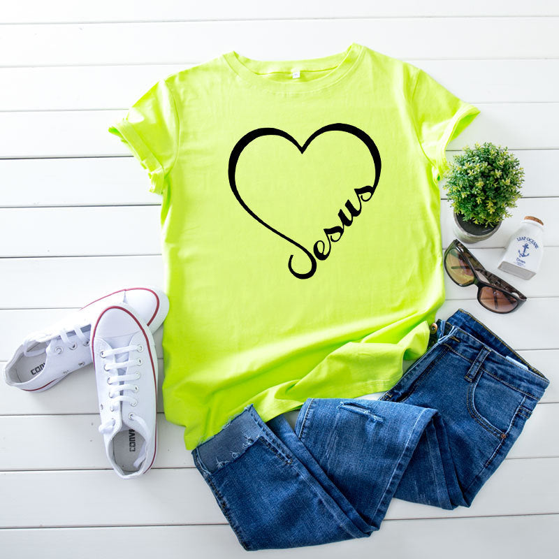 New Heart-shaped Letter Cotton Short-sleeved Women's T-shirt