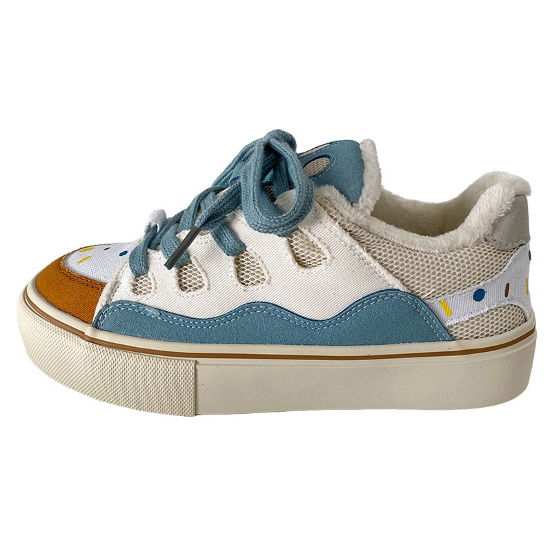 New Winter Warm Latex Insole Fleece-lined Bread Shoes Women