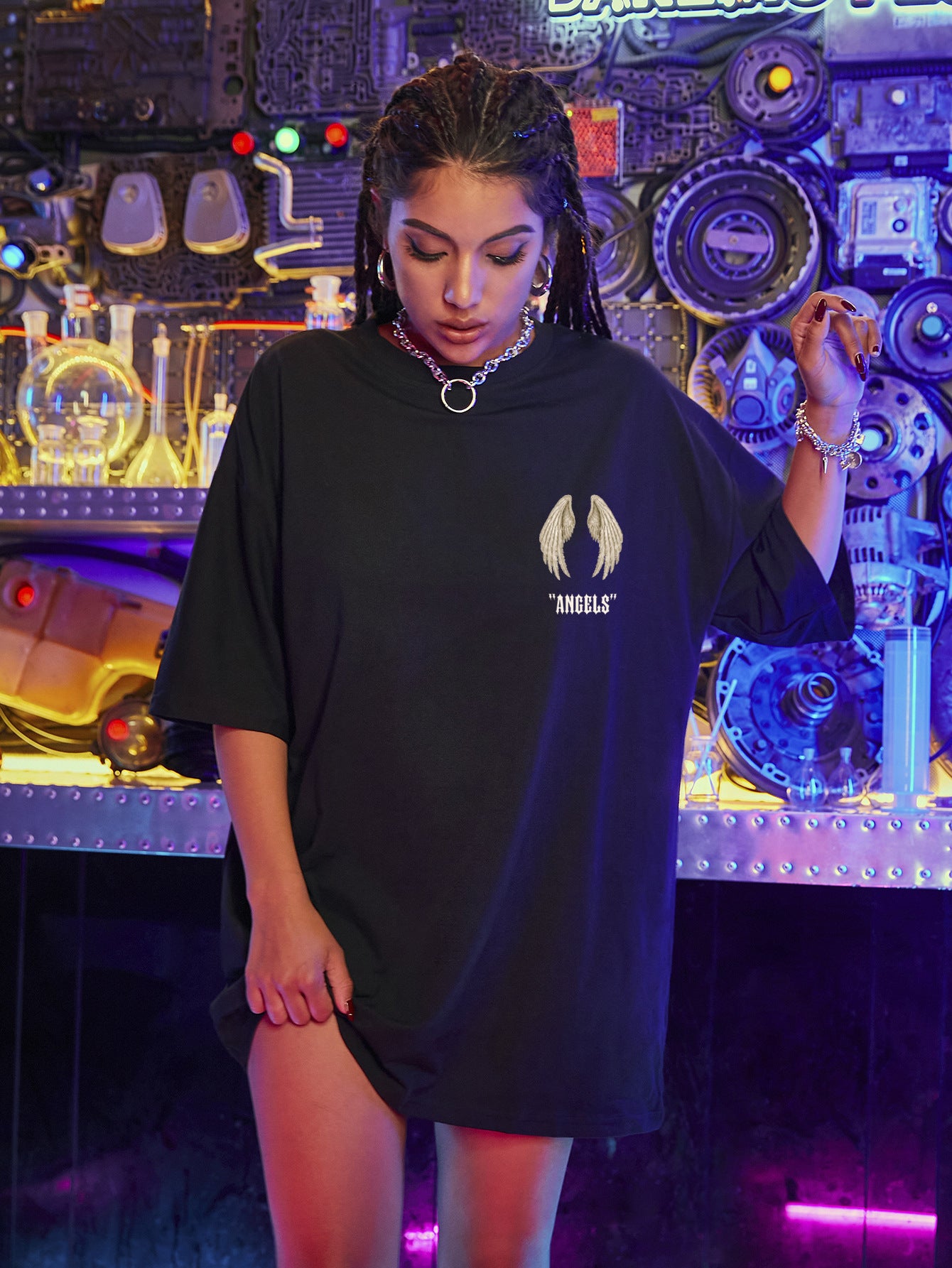 Front And Back Wing Top Loose Casual Short Sleeves