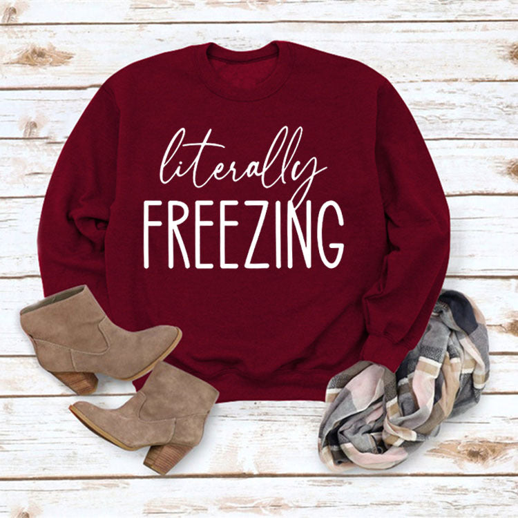 Printed Loose Pullover Simple Round Neck Long Sleeve Top Sweater