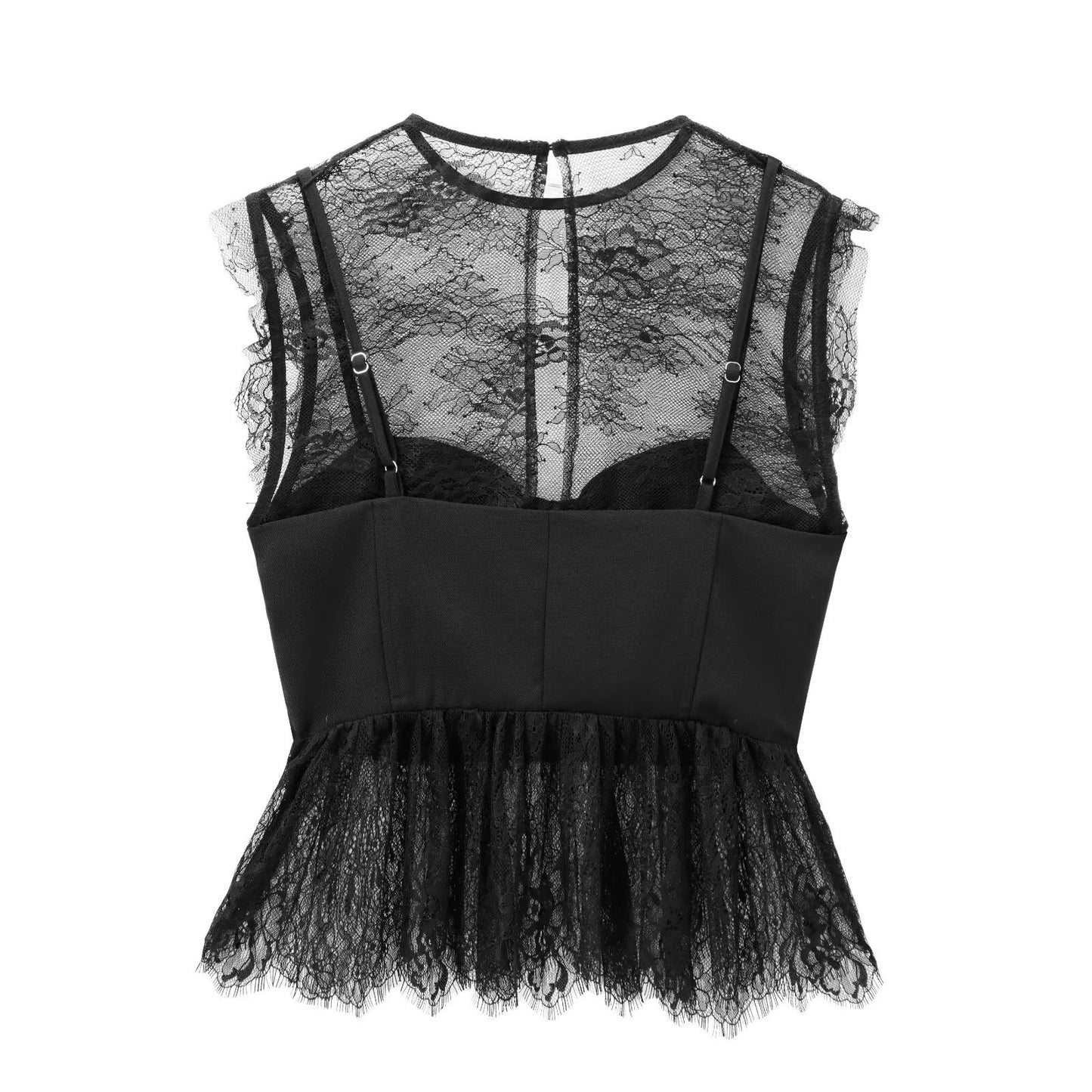 European And American-style Chic Mature-yet-trendy Sexy Lace-panel Top