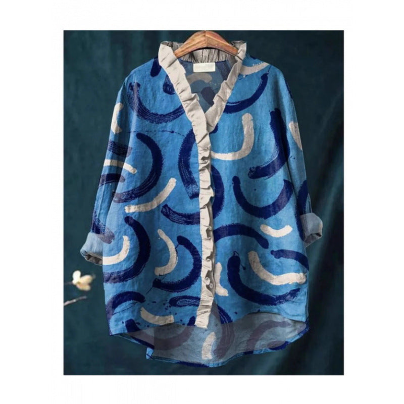 Women's Loose Print Crew Neck Casual Plus Size Shirt