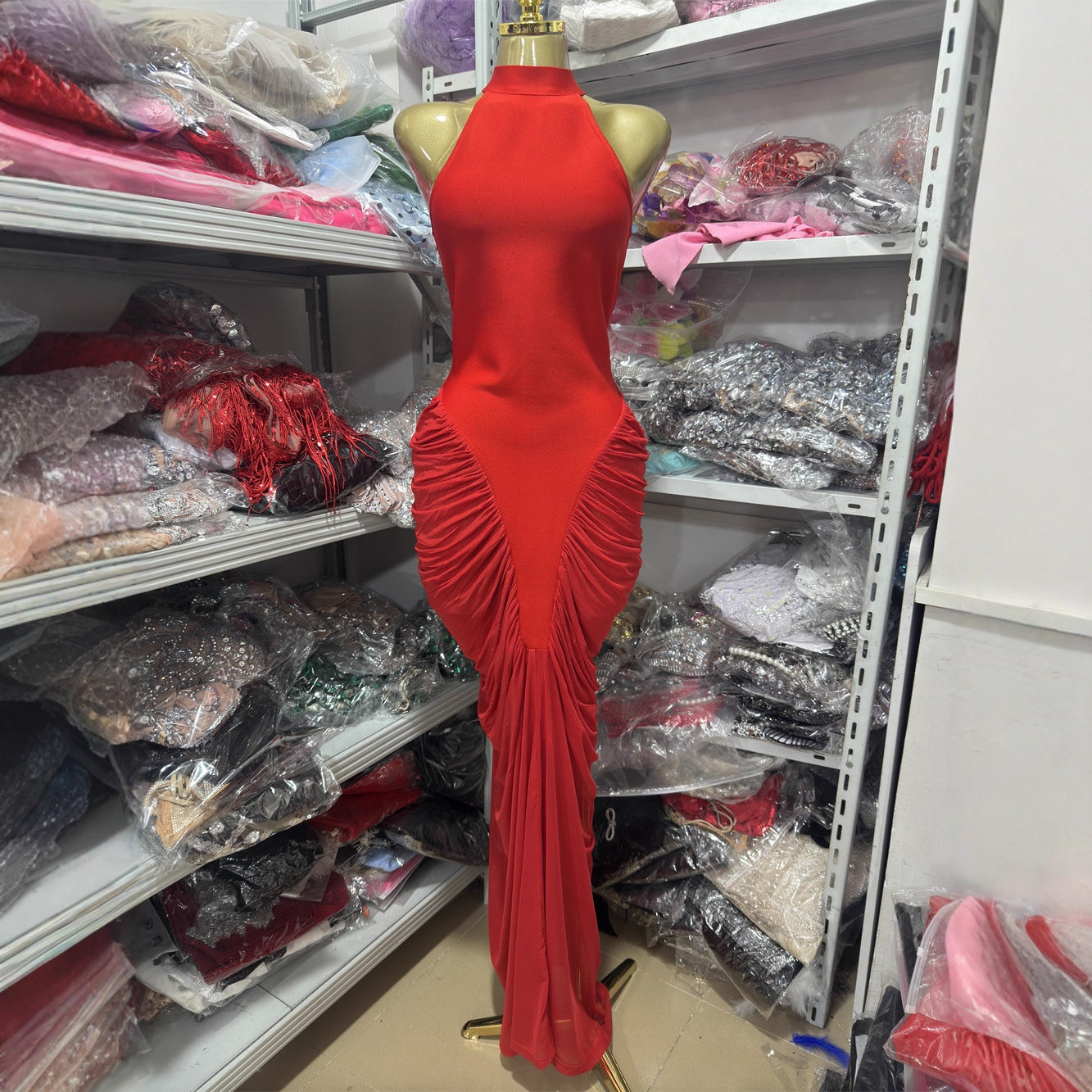 Fashionable Backless Halterneck Sleeveless Patchwork Dress For Women